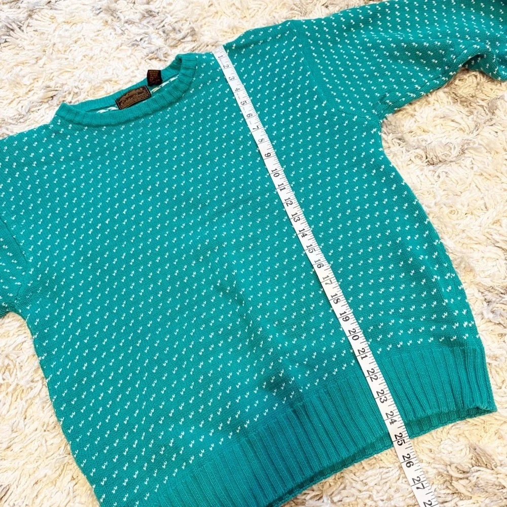 Vintage Eddie Bauer Mens Bird's Eye Teal Crewneck 100% Cotton Sweater Size Large